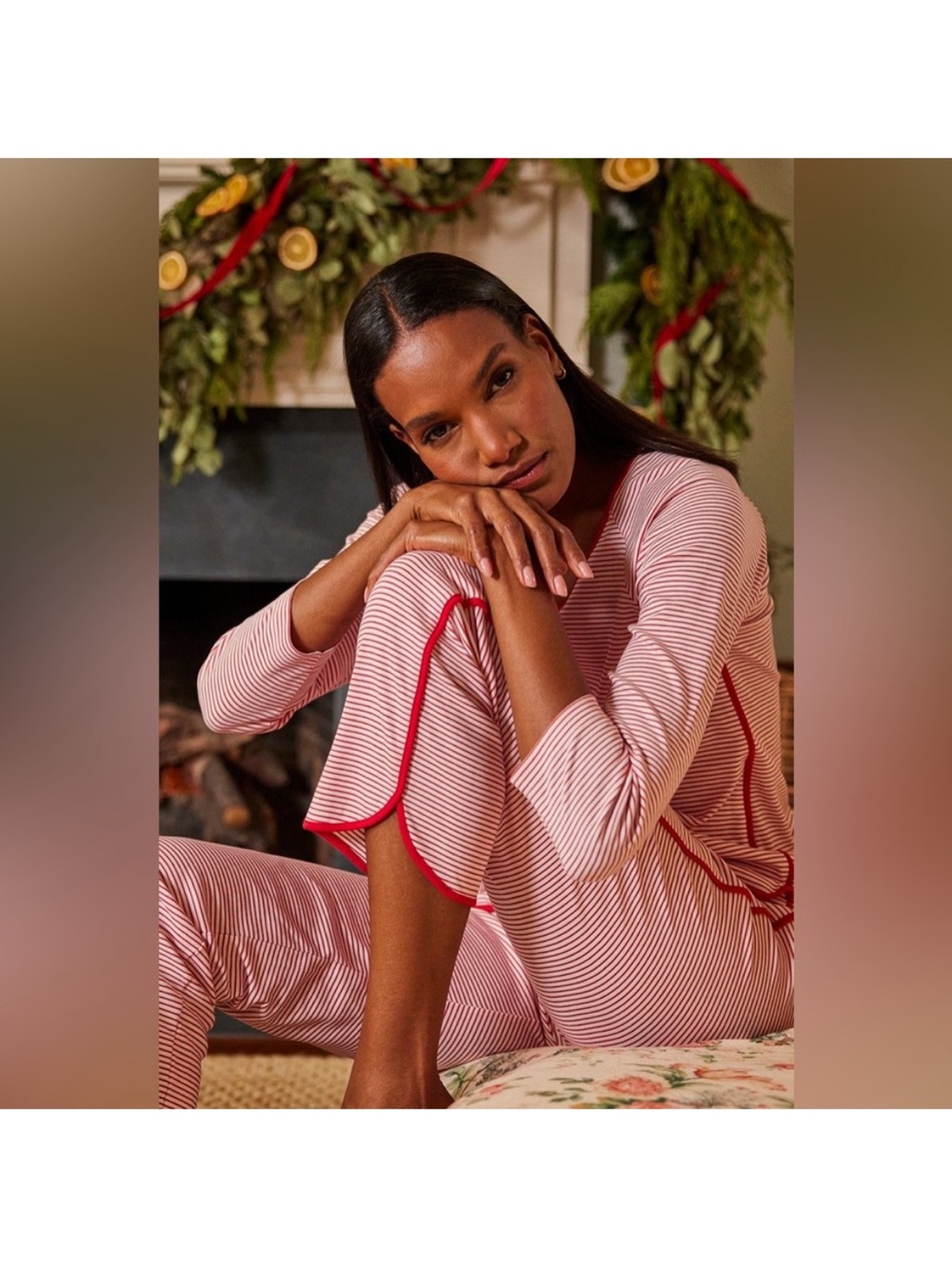 LAKE Red Pima Cotton Striped Pajama Set - XS
